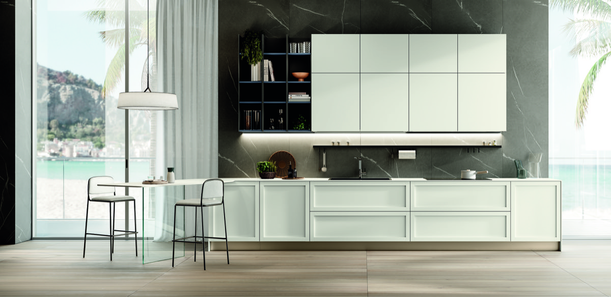 cucina bianca moderna con penisola