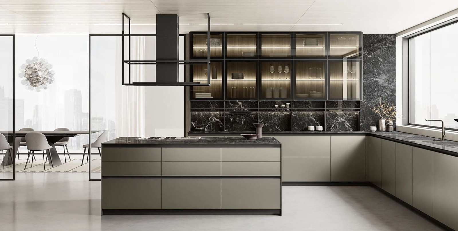 Cucina moderna con ante in vetro